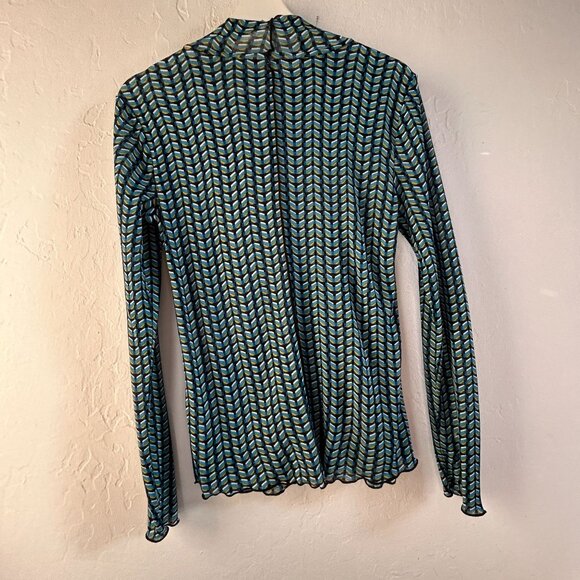 Daily Practice Anthropologie Womens Blue Yellow Chevron Long Sleeve Top Medium - Picture 2 of 8